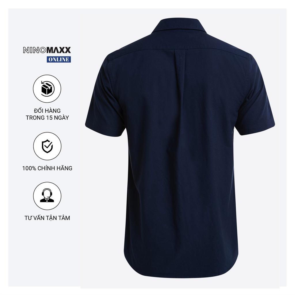 Áo Sơ Mi Nam Ninomaxx cộc tay màu xanh than dáng regular fit 100% cotton mã 1812148