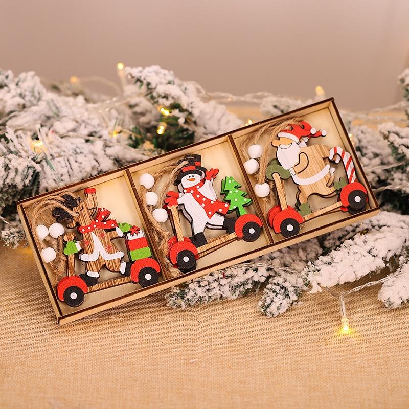 Set 9 Phụ Kiện Treo Trang Trí Giáng Sinh Bằng Gỗ Hình Ông Già Noel Hoạt Hình