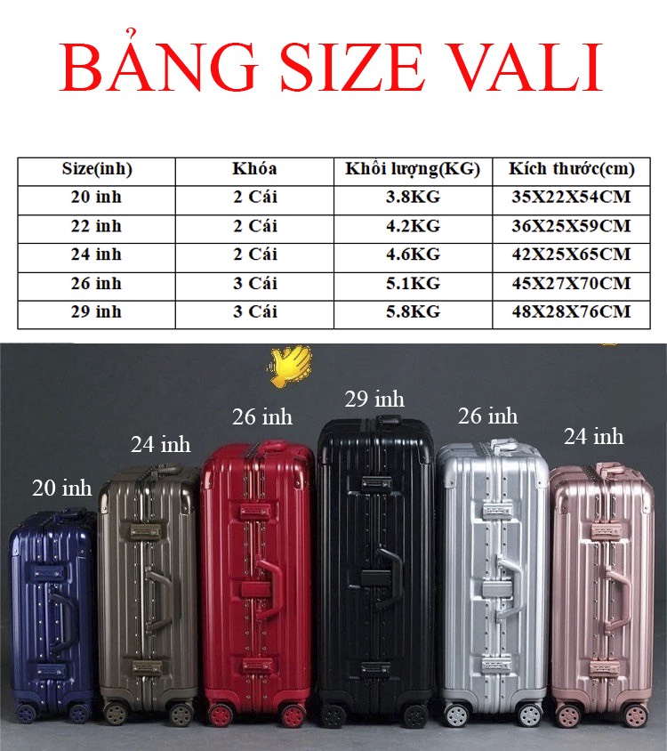 Vali khung nhôm bo góc tròn sz 29 hồng