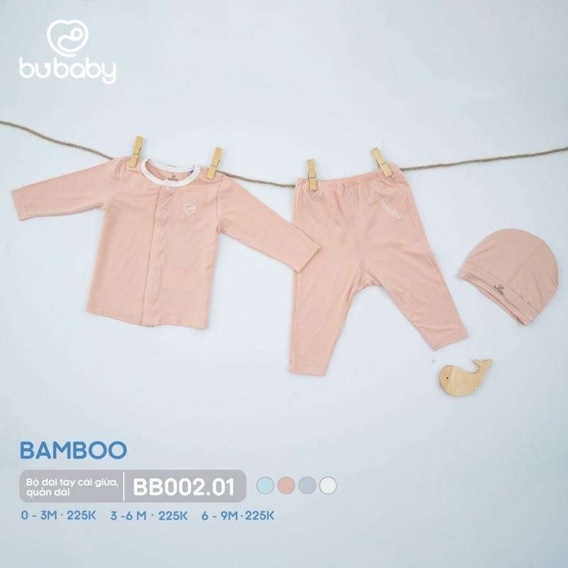 Bộ dài tay cài giữa sợi tre bambus BU cho bé 0m - 9m