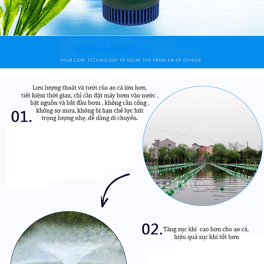 Máy bơm phun mưa ABG LV-1500P76-TM, Bơm Tưới Phun Mưa, Bơm , Máy Bơm Tạo Luồng Oxy , Ứng Dụng TrongNgành Nuôi Trồng Thủy Hải Sản, Cung Cấp Lượng Oxy Thiết Yếu Cho Khu Vực Vừa Và Nhỏ - Hàng Chính Hãng.
