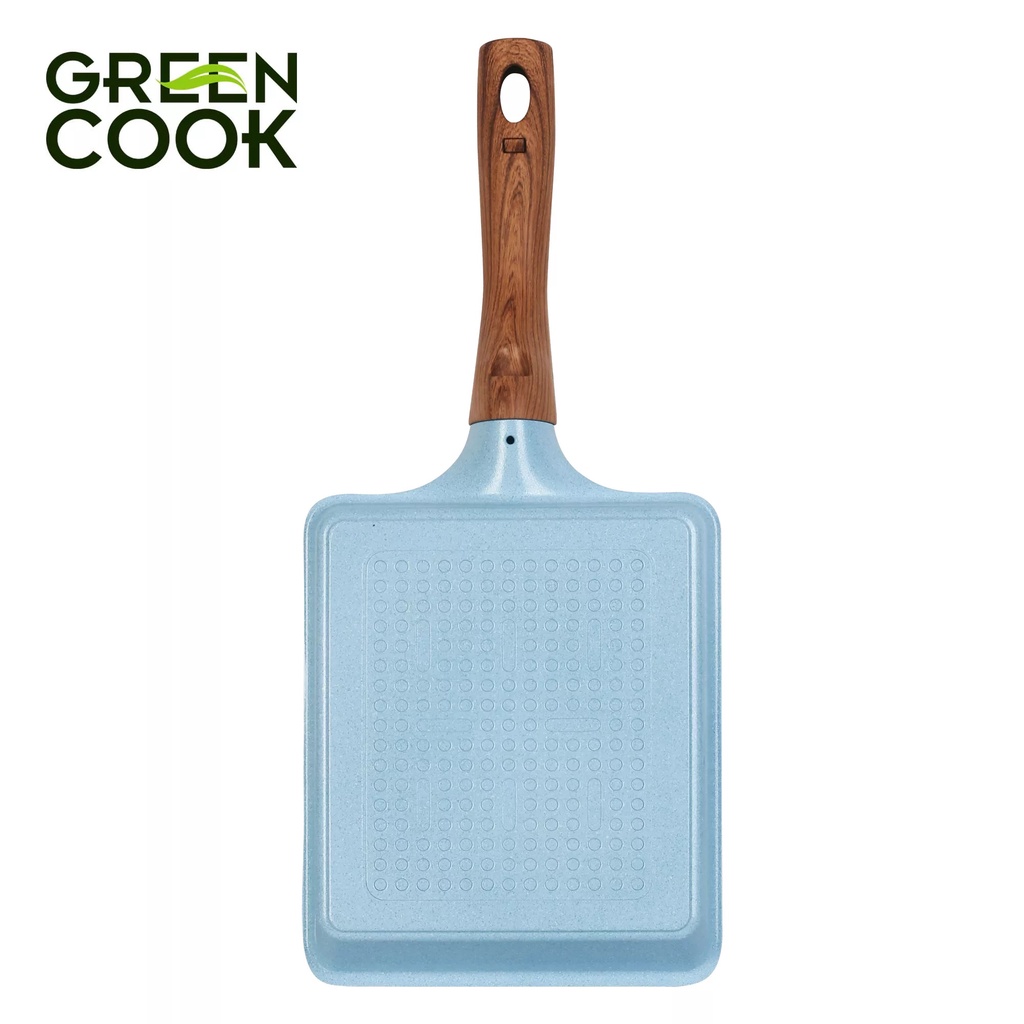 Chảo đúc chống dính đáy từ chữ nhật men đá xanh sapphire Green Cook GCP09-1518IH với 10 lớp chống dính an toàn cho sức khoẻ