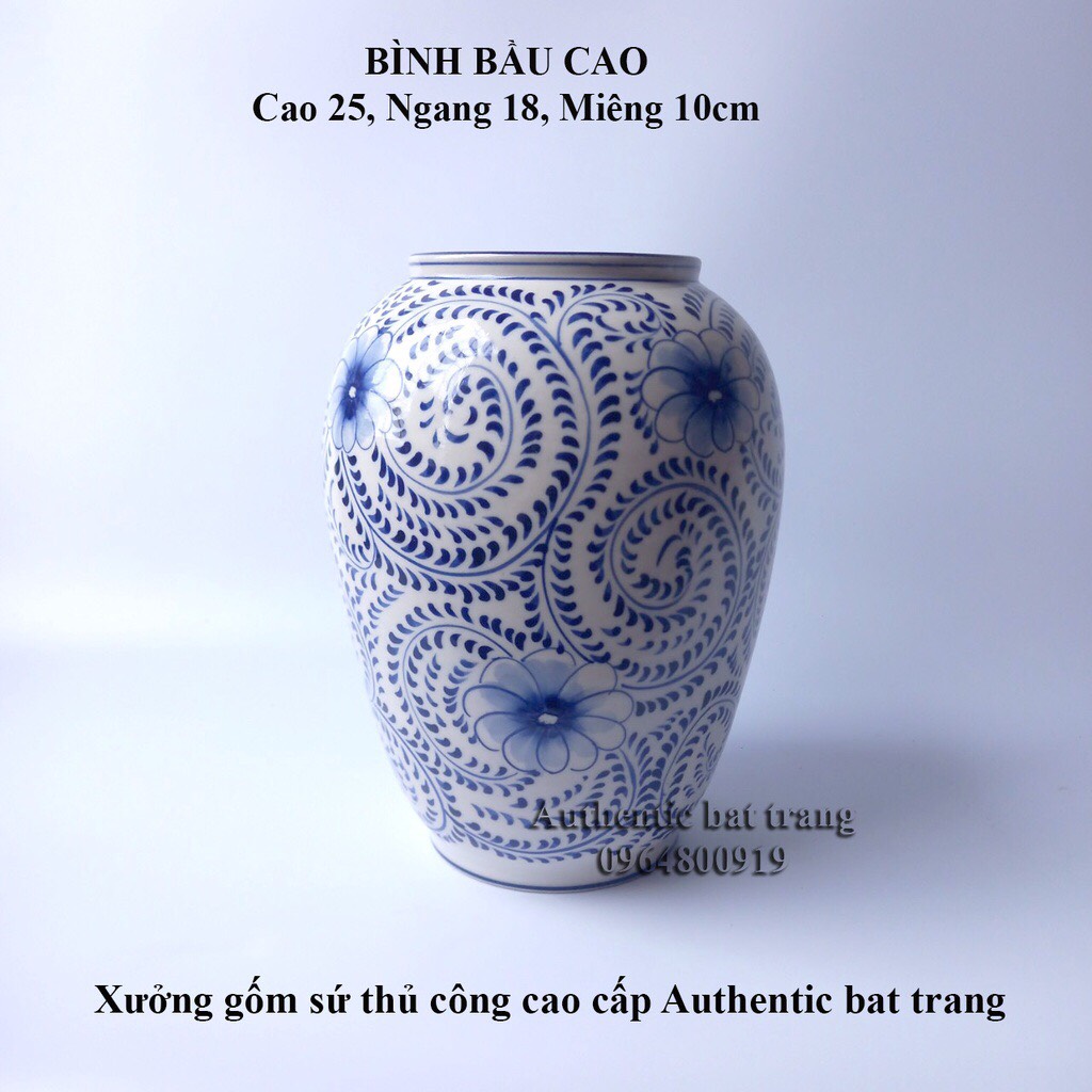 Bình cắm hoa vẽ họa tiết hoa dây Vuốt vẽ tay thủ công - sản phẩm gốm sứ bát tràng chính hãng 100%