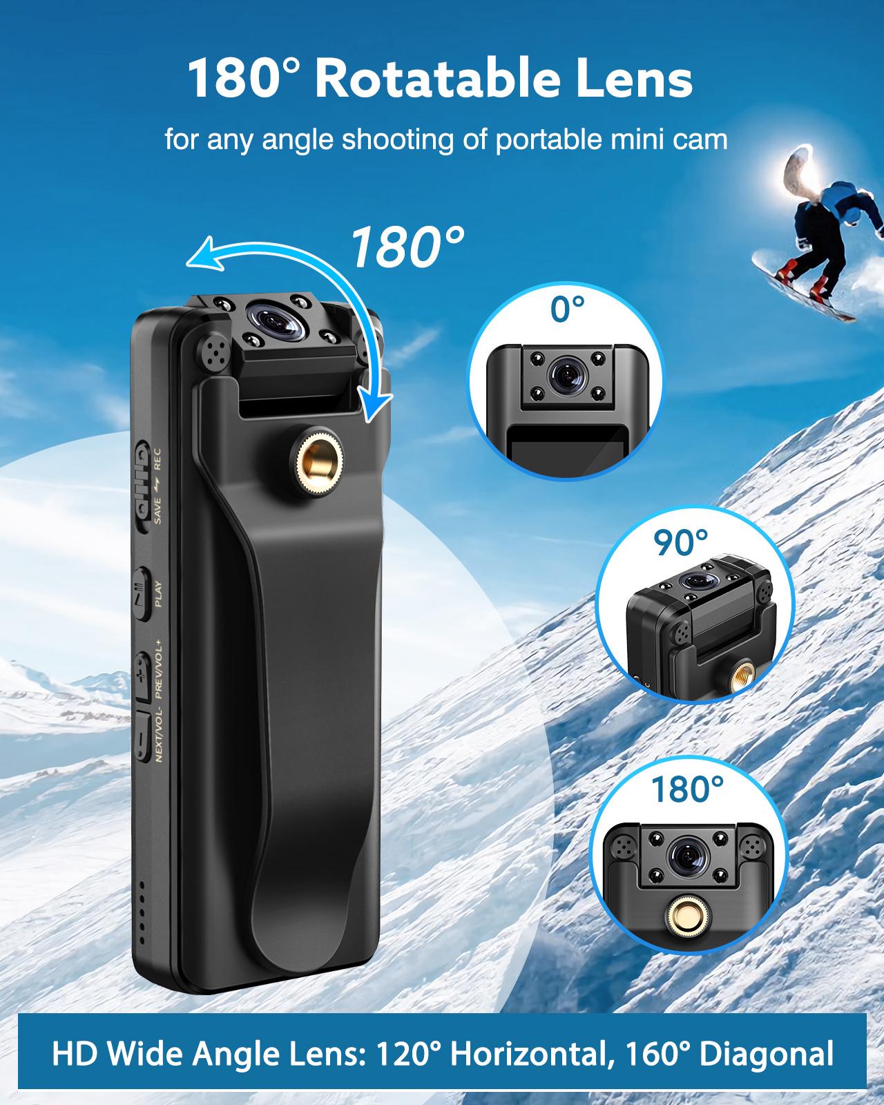 Máy ảnh mini nhìn đêm hồng ngoại Boblov A22 1080P HD với màn hình LED Máy quay phim nhỏ 180 ° Angel Bodycam Police Cam Xe đạp Camera Màu sắc: A22