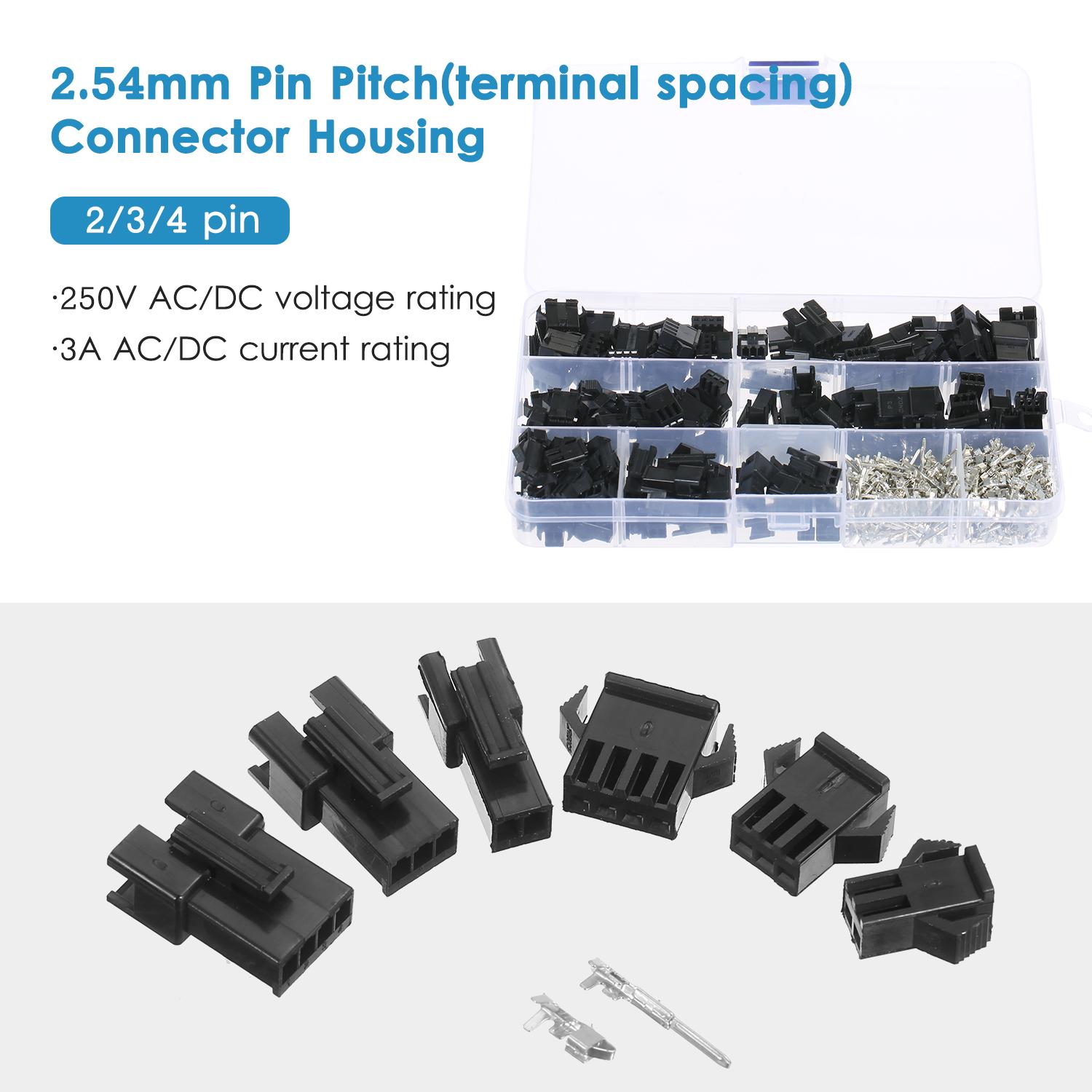 480Pcs JST SM 2.54mm Pitch 2-Pin 3-Pin 4-Pin Connector Housing Assortment Kit Female and Male Dupont Connector Set for