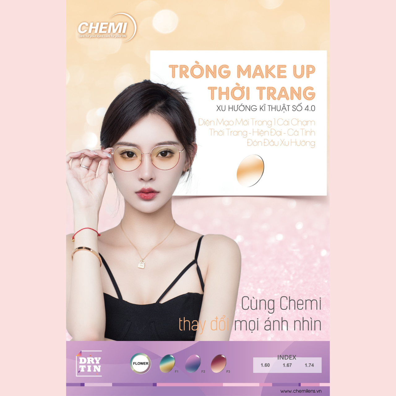 Tròng kính Cận Màu Chemi U2 DryTin