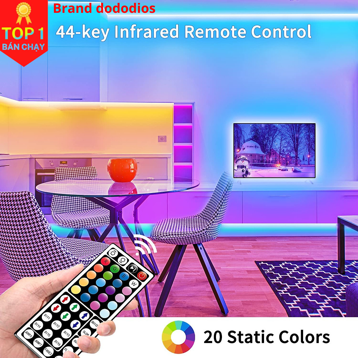 Cuộn Đèn LED Trang Trí Quấn Cây RGB Siêu Sáng, Dài 5m/10m Kèm Remote 44 Phím Quấn Cây Chống Nước, Trang Trí Phòng, Dán Tường, Bàn Máy Tính, Tạo Không Gian Quay Video tiktok