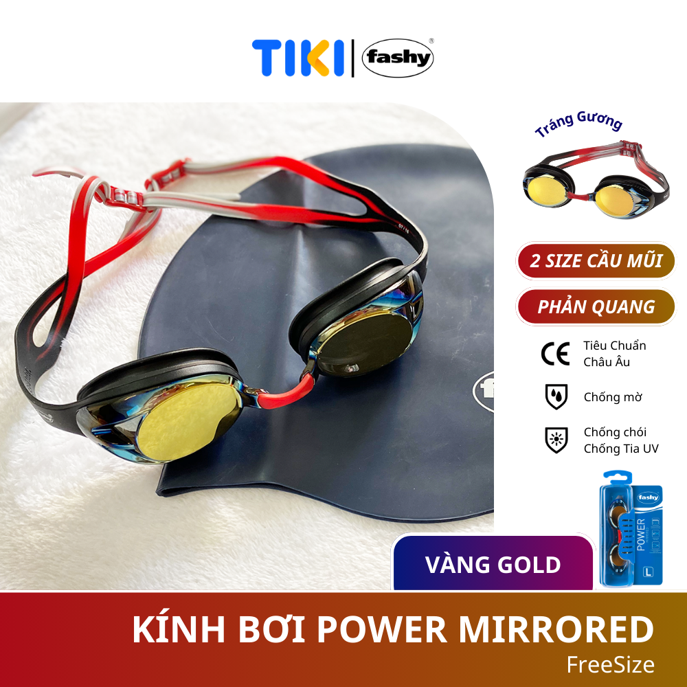 Kính bơi tráng gương Fashy nhập khẩu từ Đức, tiêu chuẩn chất lượng Châu Âu dòng “Power Mirror” kiểu dáng thời trang, chống mờ, chống tia UV dành cho người lớn, trẻ em nhiều độ tuổi Freesize