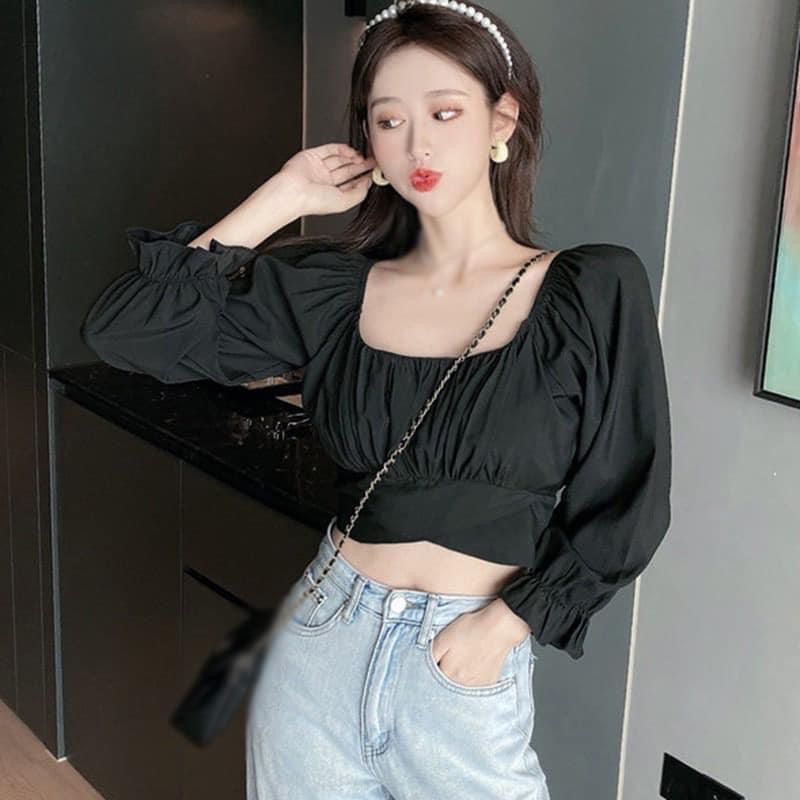 Áo croptop tay dài thắt nơ thanh lịch