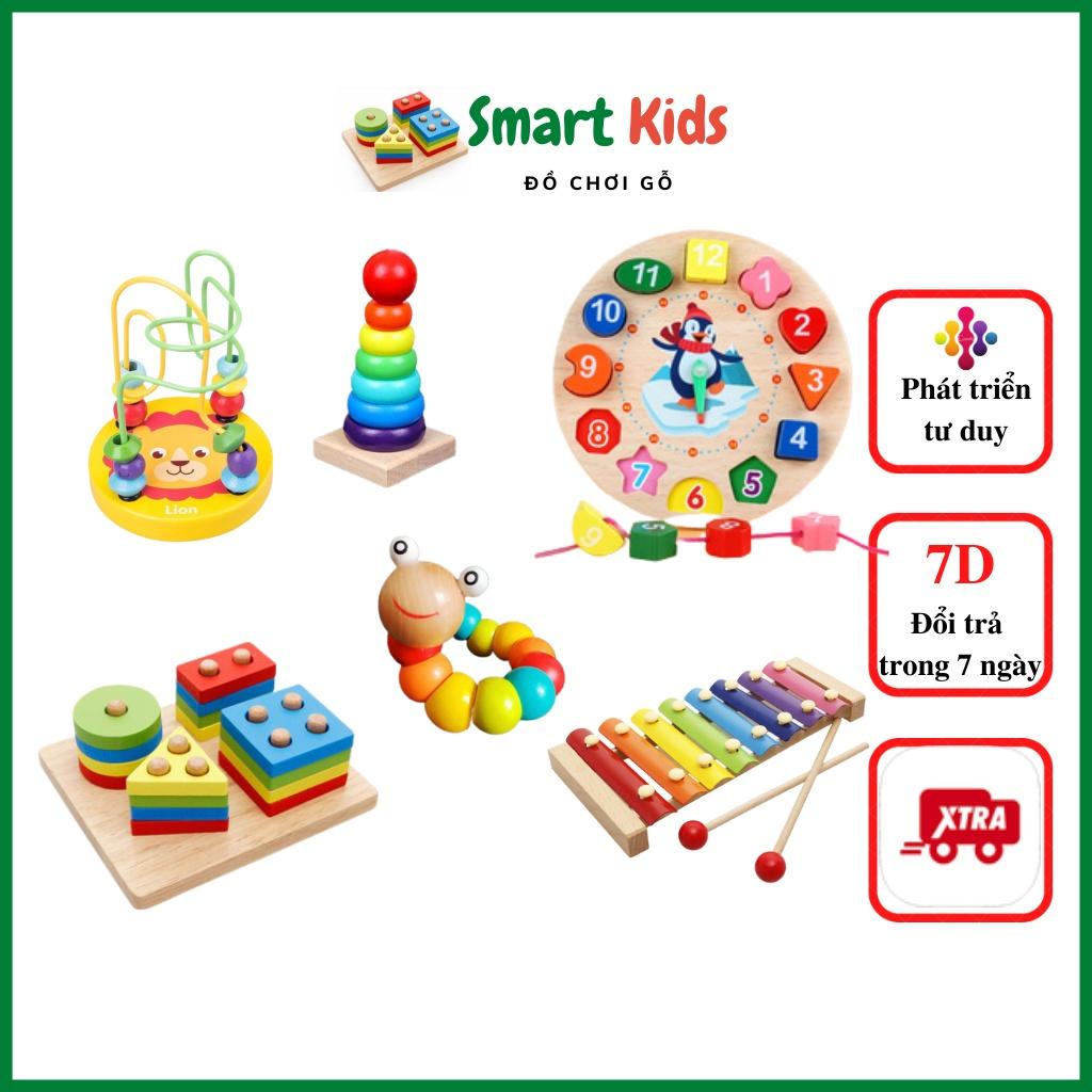 Đồ chơi gỗ cho bé gái bé trai thông minh phát triển trí tuệ, combo 5 món đồ cho bé Smart Kids