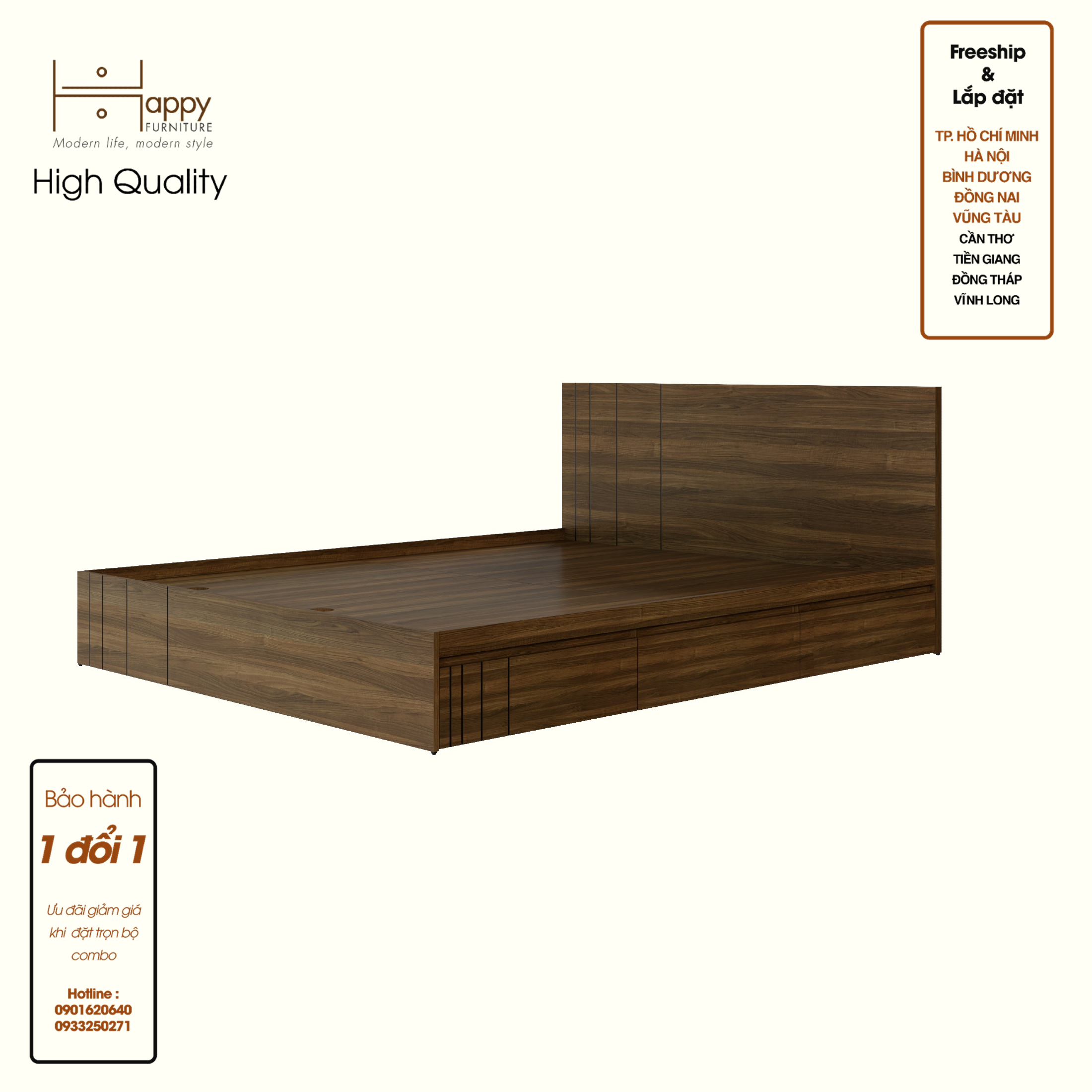 [Happy Home Furniture] JOVIE, Giường ngủ 3 ngăn kéo, GNG_150, GNG_151, GNG_152, GNG_153