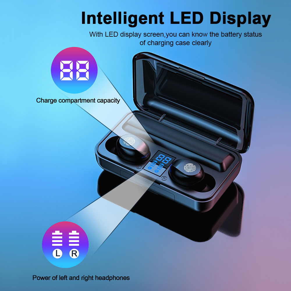 Tai Nghe Không Dây Nhét Tai F9 TWS Âm Thanh Nổi Điều Khiển Bằng Cảm Ứng BT5.0 Màn Hình LED Với Hộp Sạc Micrô