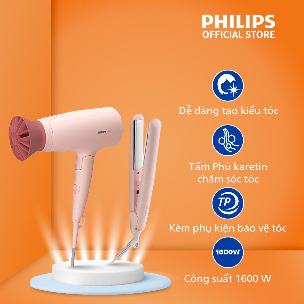 Bộ tạo kiểu tóc Philips BHP398/00 Gồm 1 Máy ép tóc + 1 Máy sấy tóc - tạo kiểu tóc dễ dàng - nhanh - chuyên nghiệp