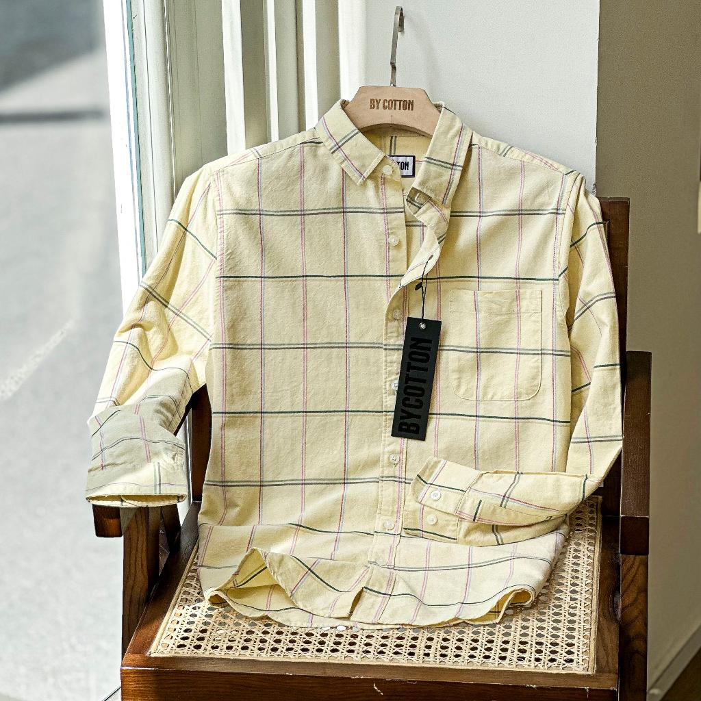 Áo Sơ Mi Nam Dài Tay Phối Sọc BY COTTON Caro Vàng Sọc Đỏ Xanh 020223