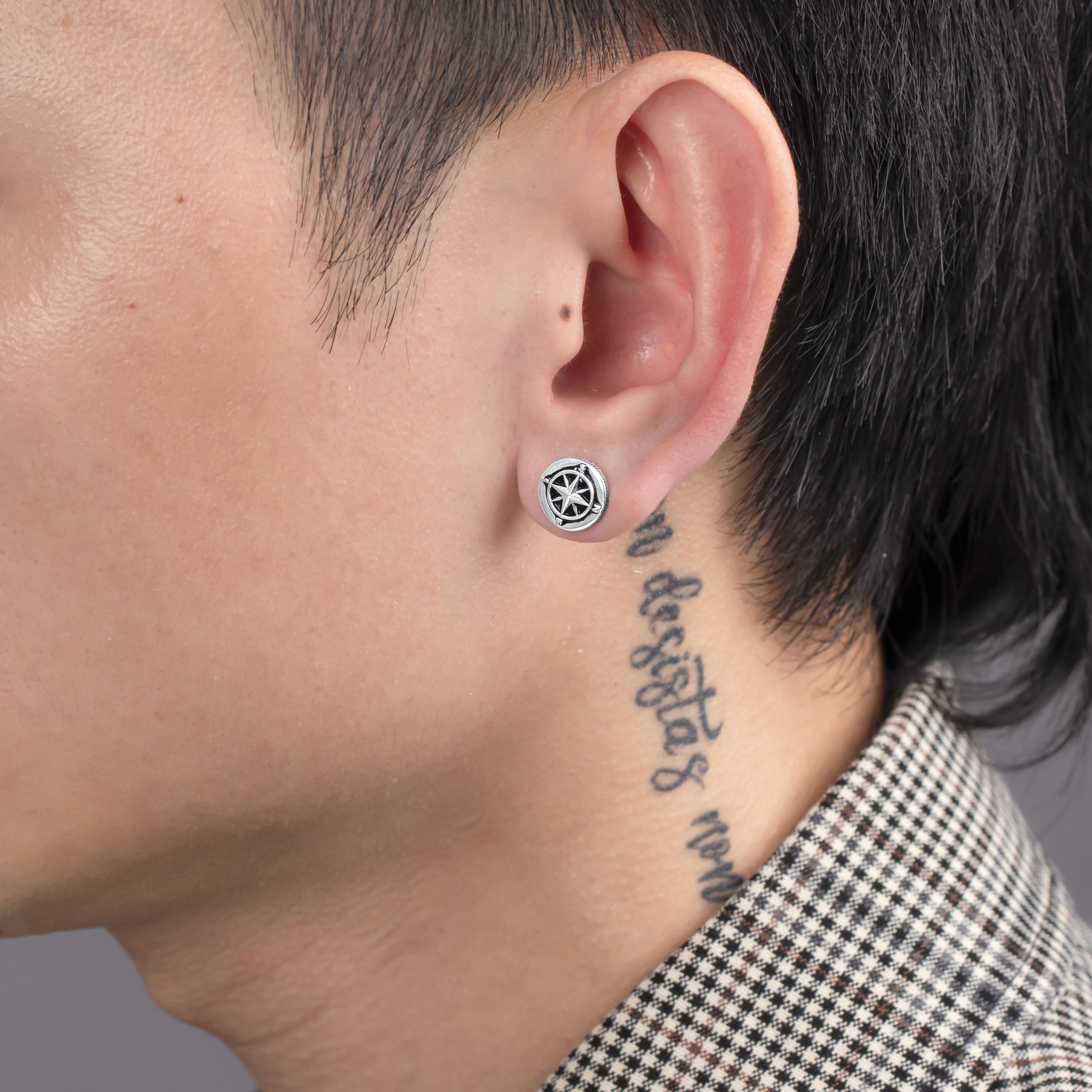 Bông tai nam bạc phối đen kiểu dáng fashion - SB8705