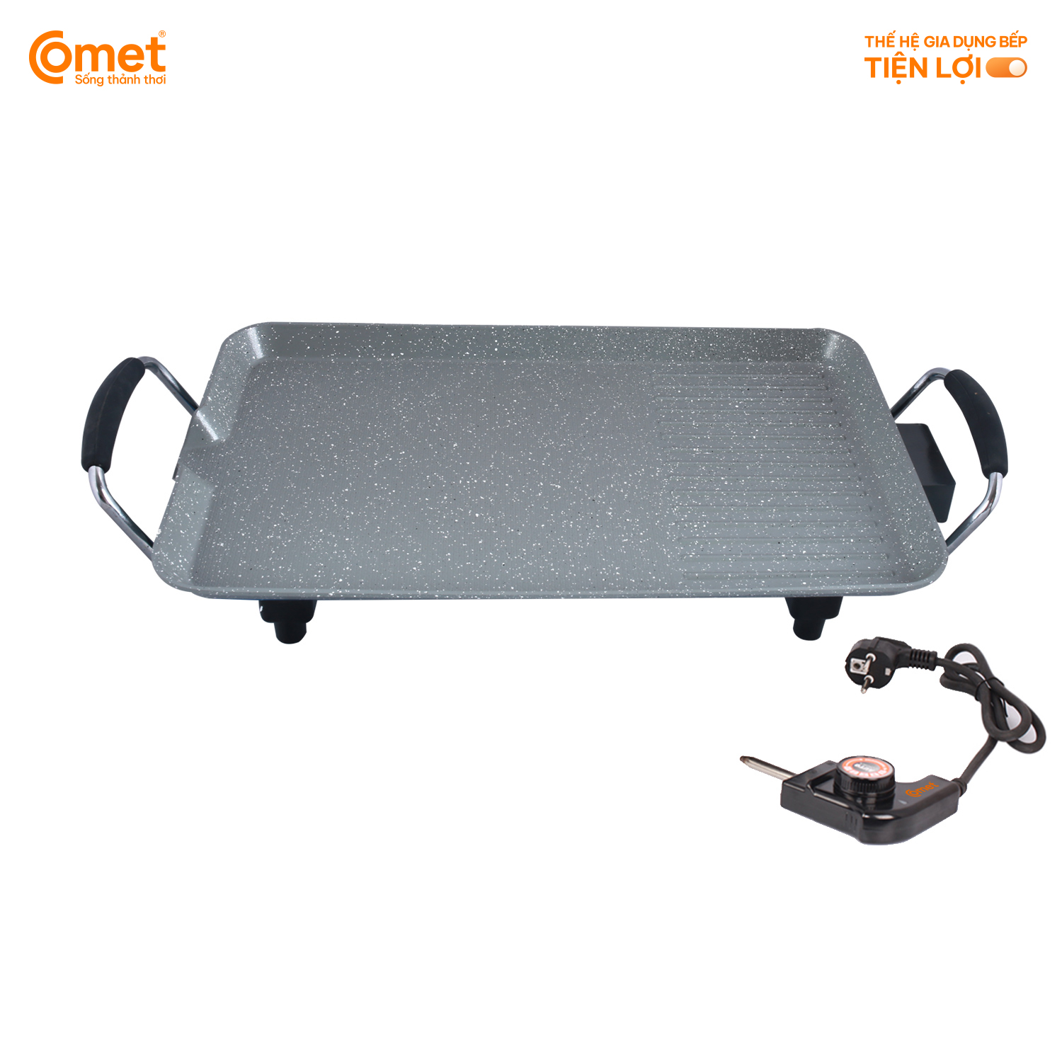 Bếp nướng điện không khói Comet CM5665 – Công suất 1400W, chống dính vân đá, điều chỉnh nhiệt độ – Bảo hành 12 tháng, Hàng Chính hãng