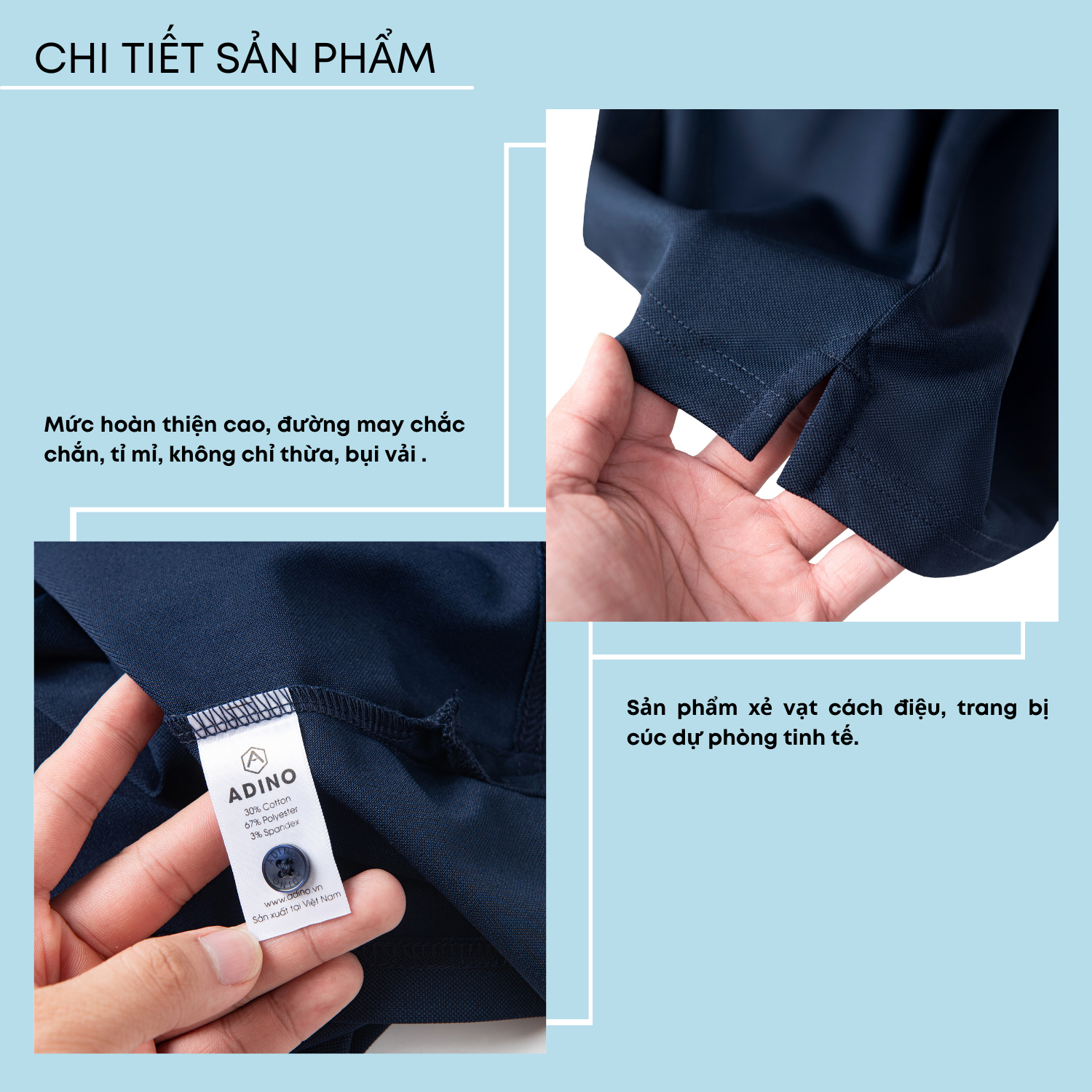 Áo polo nam màu xanh đen phối viền ADINO vải polyester cotton mềm mịn dáng slimfit công sở trẻ trung AP96