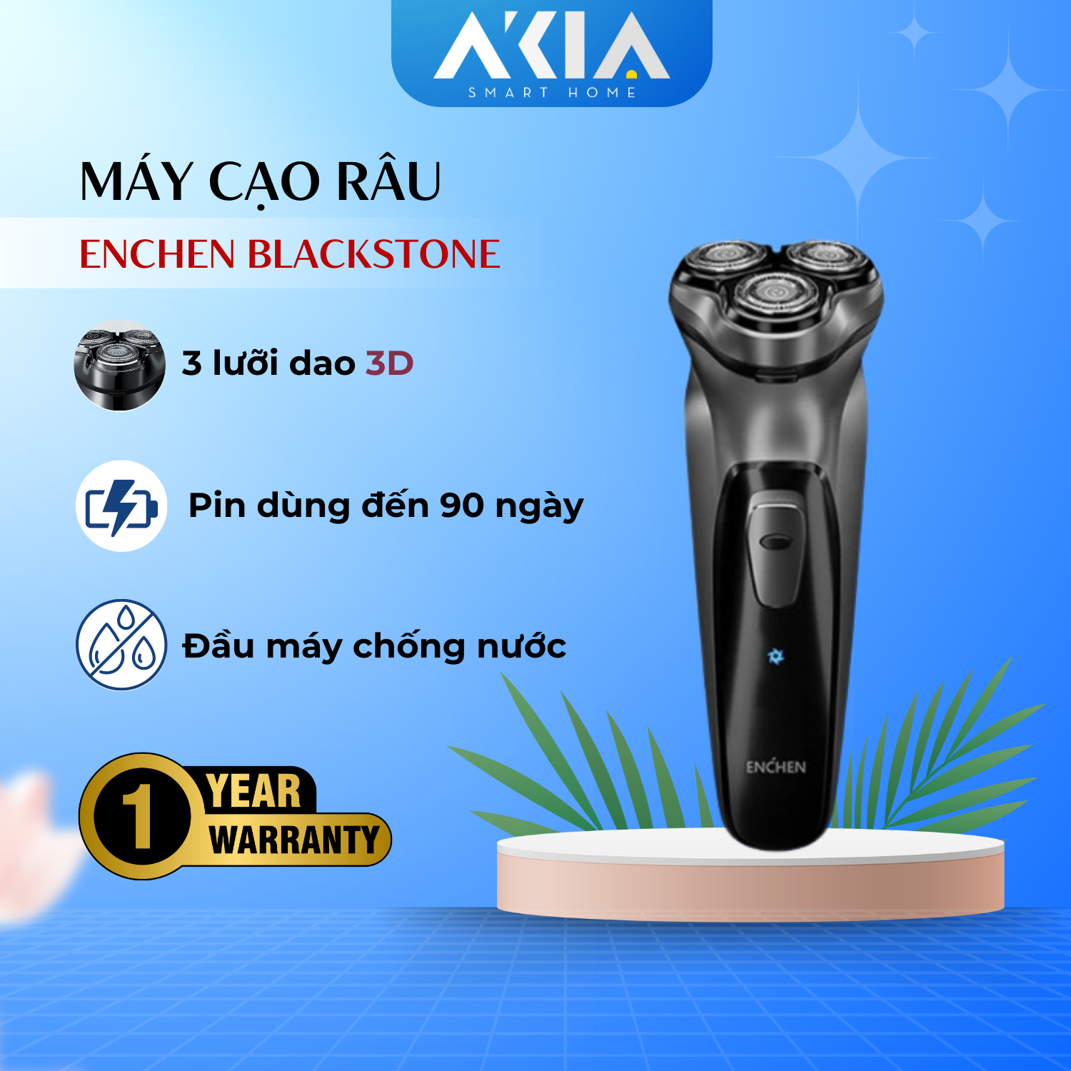 Máy cạo râu Enchen Blackstone 3 - Chống nước IPX7, pin sạc, Lưỡi dao nổi 3D - Hàng chính hãng