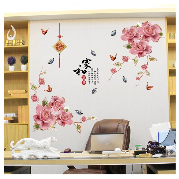 Decal trang trí phòng ngủ Hoa hồng lãng mạn, cổ điển đầy phong cách