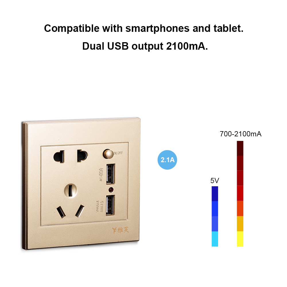 Ổ Cắm Điện Treo Tường Với 2 Ổ Cắm Và 2 Cổng USB, Màu Vàng