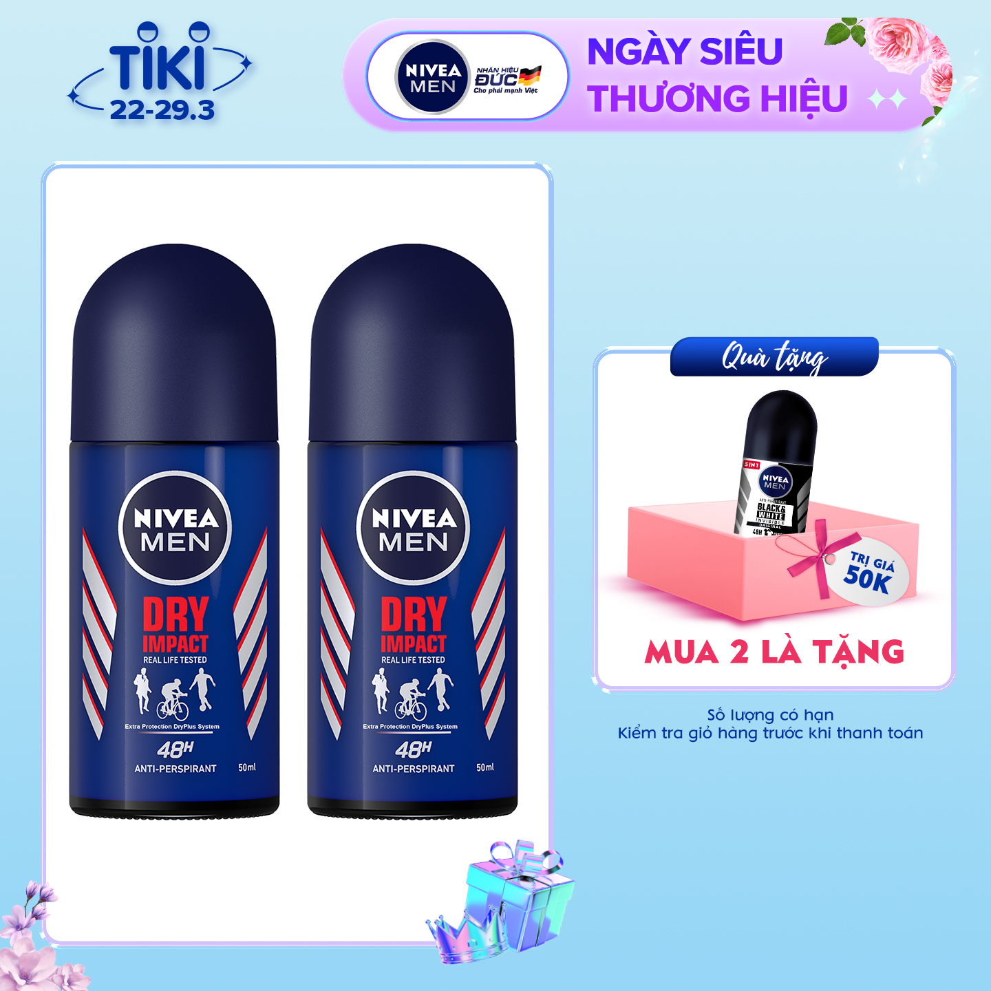 Combo 2 Lăn Ngăn Mùi NIVEA MEN Dry Impact Khô Thoáng (50ml) - 81610