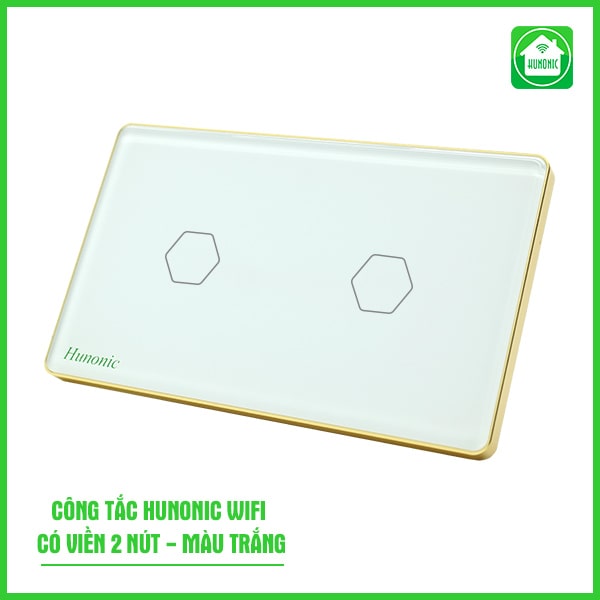 Công Tắc Thông Minh Hunonic Wifi Hình Chữ Nhật, Viền Vàng - Hàng Chính Hãng