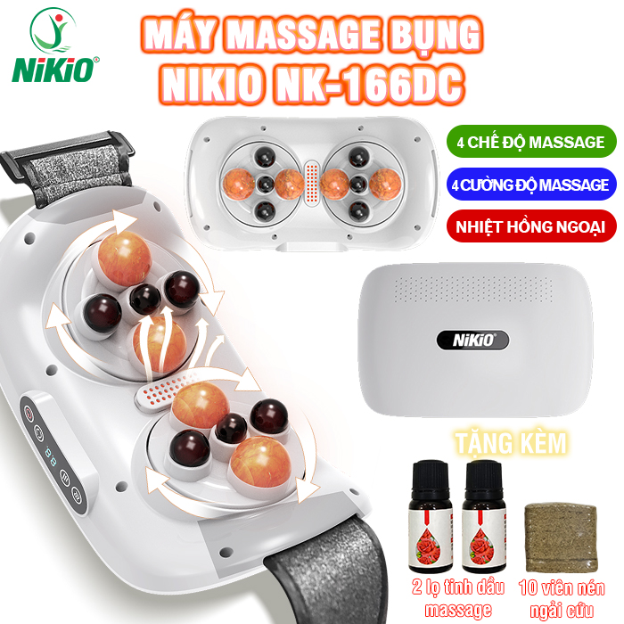 Máy Massage Bụng Cao Cấp Nikio NK-166DC - Công Nghệ Xoa Bóp Kết Hợp Nhiệt Hồng Ngoại, Động Cơ Matxa Kép, 3 Cường Độ Tùy Chỉnh, Pin Sạc Tiện Mang Đi Xa