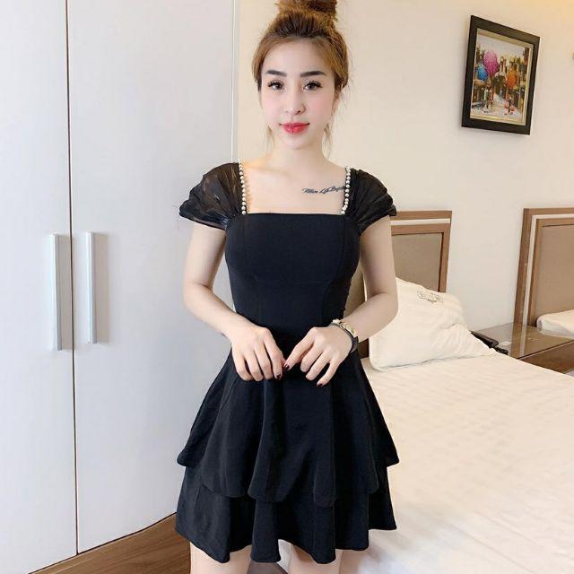 Đầm xòe tay voan đính hạt châu