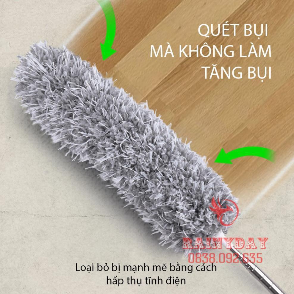 Cây chổi lông quét lau bụi mạng nhện trần nhà đa năng cán dài inox rút gọn gập được 90 độ thông minh