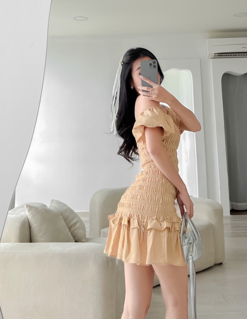 ĐẦM ỐNG NGẮN ÔM BODY TRỄ VAI CỔ U HẠ EO NHÚN THUN VÁY XẾP LY XÒE TRƠN ĐI TIỆC ĐI BIỂN ĐI CHƠI DẠO PHỐ