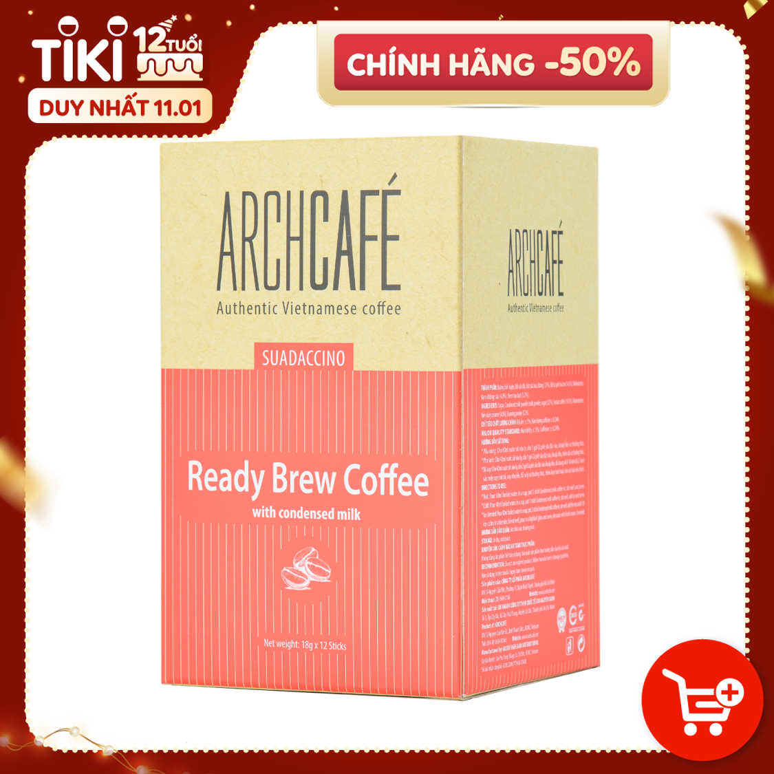 Cà Phê Sữa Đặc - Cafe hoà tan Archcafé (hộp 12 gói x 18g)