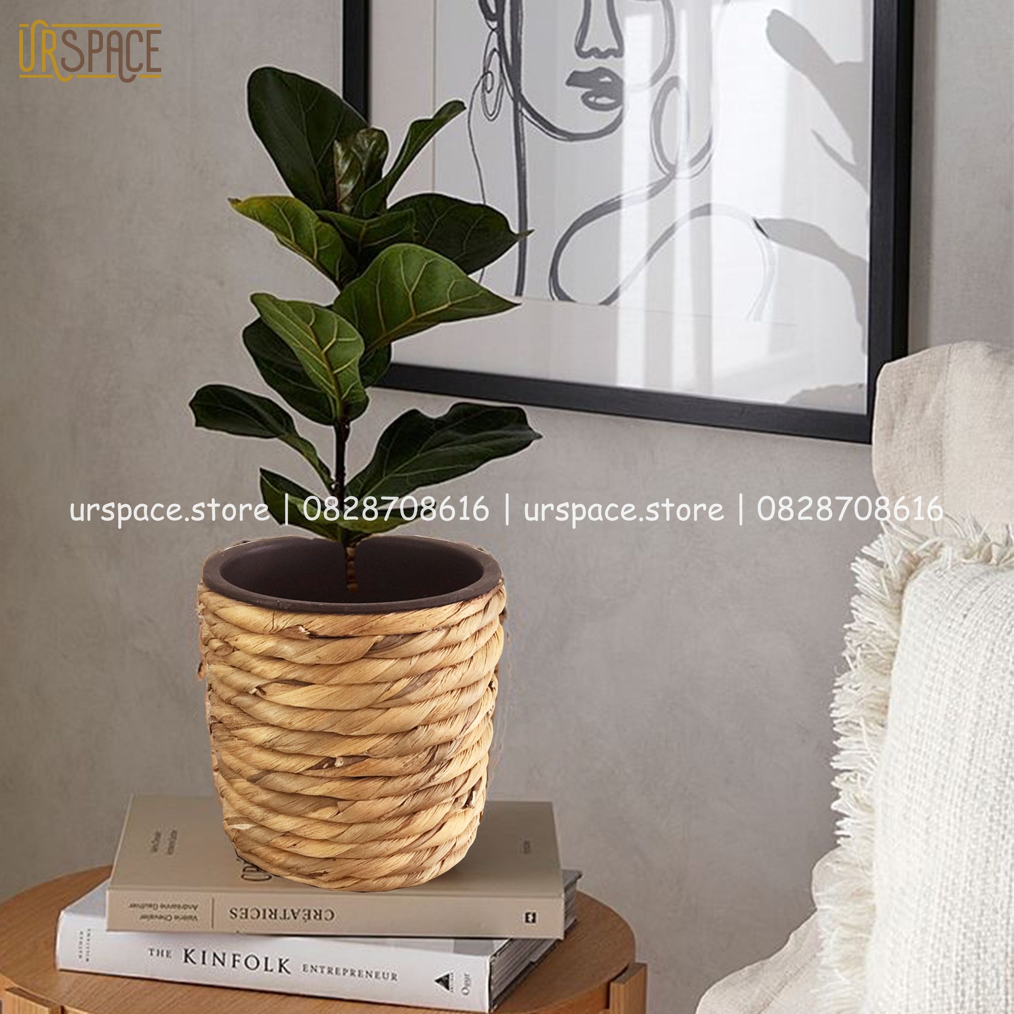 Chậu trồng cây lục bình hình tròn/ Hand-woven round hyacinth planter