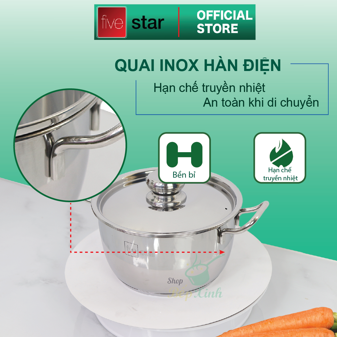 Bộ nồi inox 430 Fivestar Standard nắp inox FS-B3010 , tặng 1 vá canh
