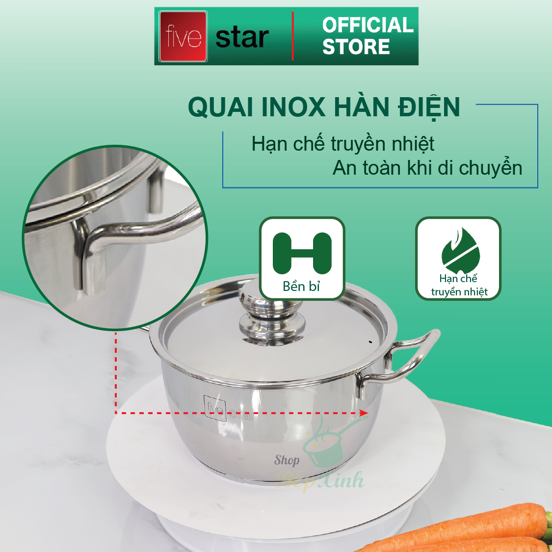 Bộ nồi inox 430 Fivestar Standard nắp inox FS-B3010 (Kích thước 16cm - 20cm - 24cm) , tặng 1 vá canh