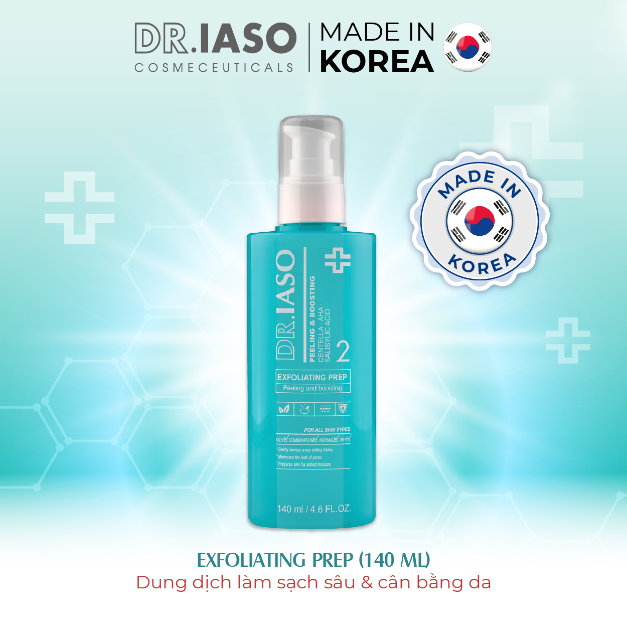 D33 Nước hoa hồng giúp tái tạo da Dr IASO Exfoliating Prep 140ml