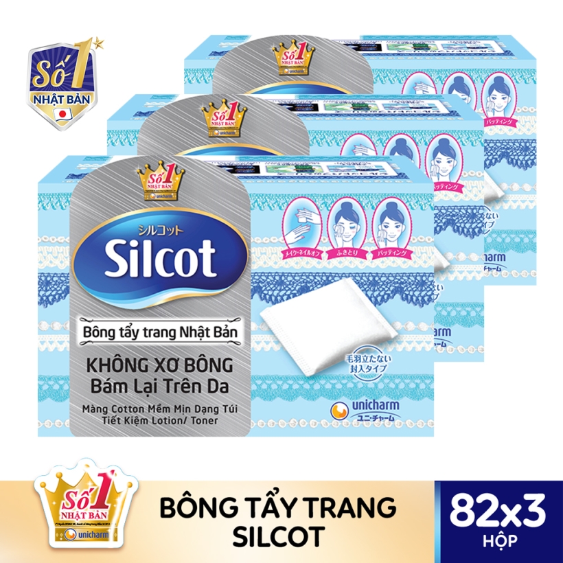 Bộ 3 Hộp Silcot Bông Trang Điểm (bông tẩy trang) Nhật Bản (82 Miếng/Hộp)