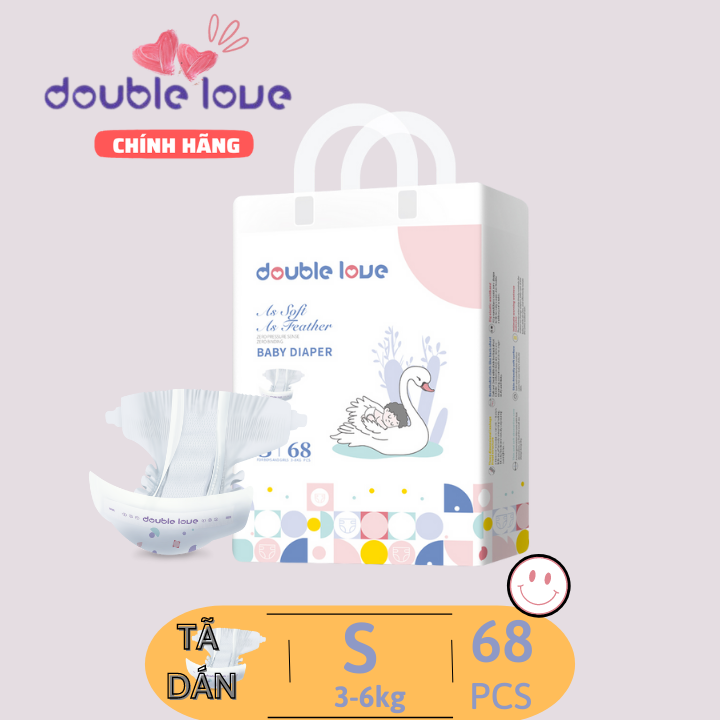 Combo 2 Tã Dán Double Love cho bé Size S68– M60 – L56 – XL52 siêu mỏng, siêu thấm hút an toàn cho bé