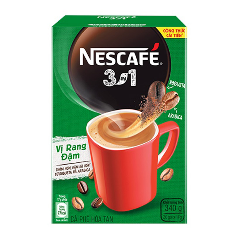 Cà phê hoà tan NESCAFÉ 3IN1 VỊ RANG ĐẬM - công thức cải tiến - COMBO 3 hộp x 20 gói - [TẶNG 4 HỘP NHỰA INOCHI 750ml &amp; 1000ml]