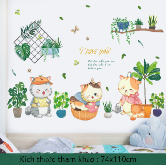 Decal trang trí tường - 3 Chú mèo thời trang