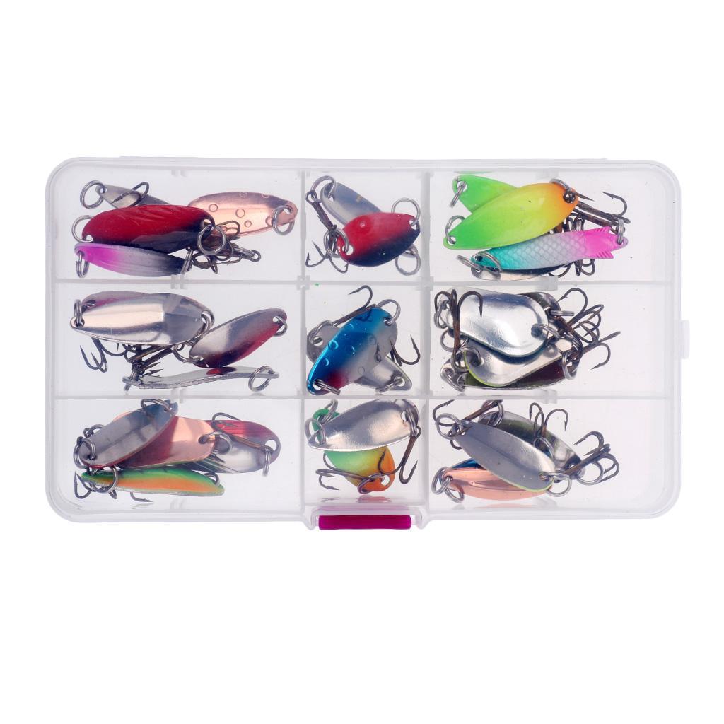 10Pcs/30Pcs Metal Fishing Lures with Treble Hooks - Assorted Spoon Baits for Bass Salmon Trout
