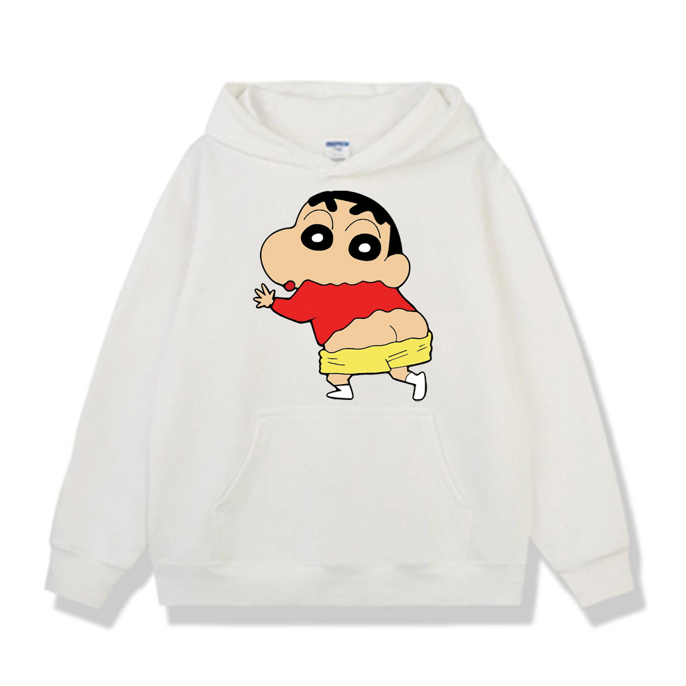 Hoodie unisex hình bé Shin cậu bé bút chì vui nhộn áo khoác hoodie BND305 - Trắng