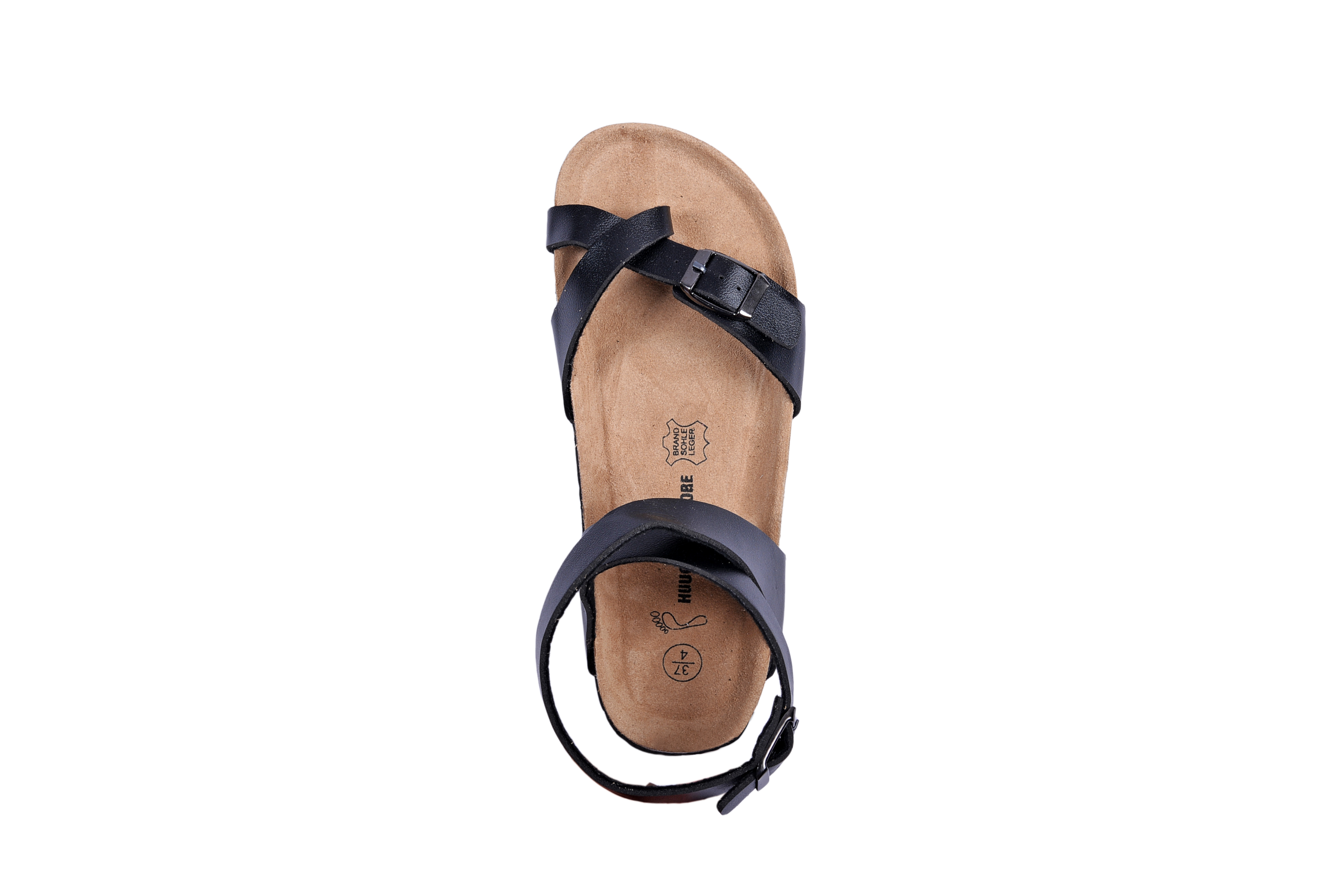 Sandal unisex xỏ ngón cổ xoắn da pu đen handmade