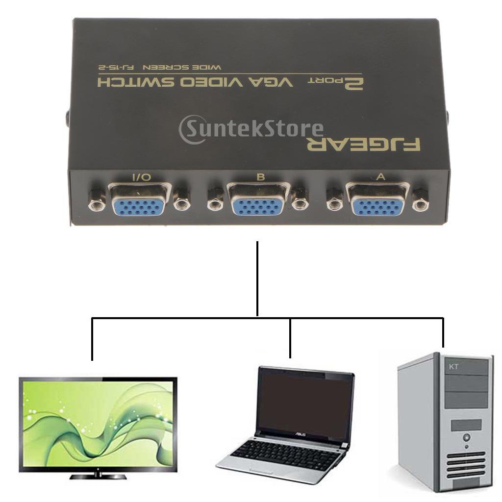 2 In 1 Out VGA Manual Sharing Selector Switch Switcher Box For LCD PC MC