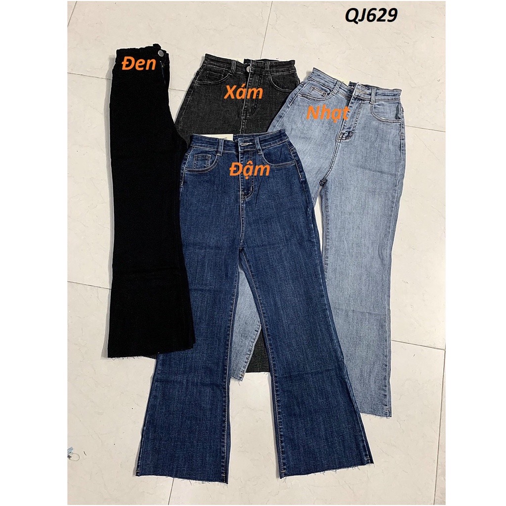 Quần jean ống loe lưng cao cắt gấu  QJ629