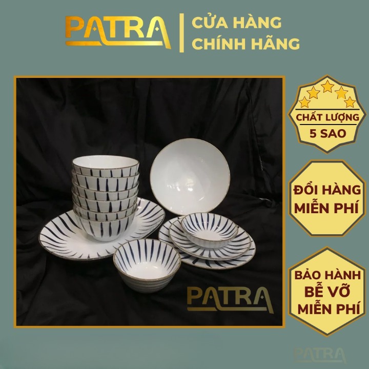 Bộ bát đĩa sứ Bát Tràng, bộ chén dĩa họa tiết lá trúc dài cao cấp 12 chi tiết, có bán các món lẻ