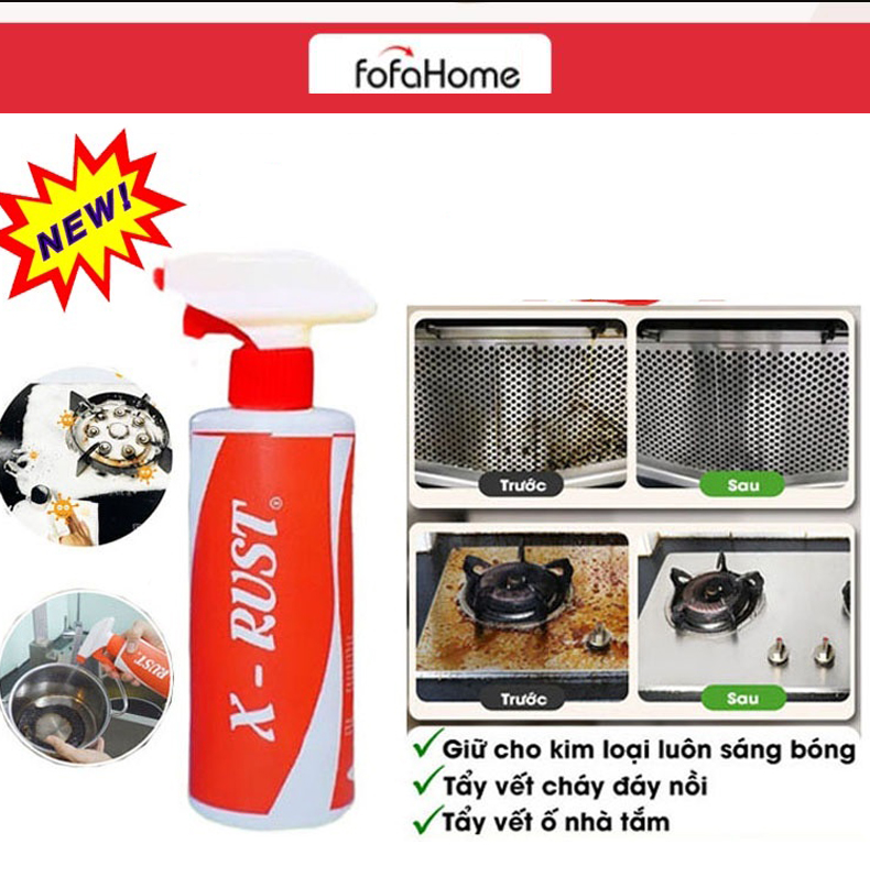 Chai Xịt X-RUST 500ml Tẩy Sạch Gỉ Sét, Xịt Tẩy Rửa Nhà Tắm, Nhà Bếp, Đồ Dùng Gia Đình Tẩy Sạch Mọi Vết Bẩn Tặng Kèm Vòi Xịt