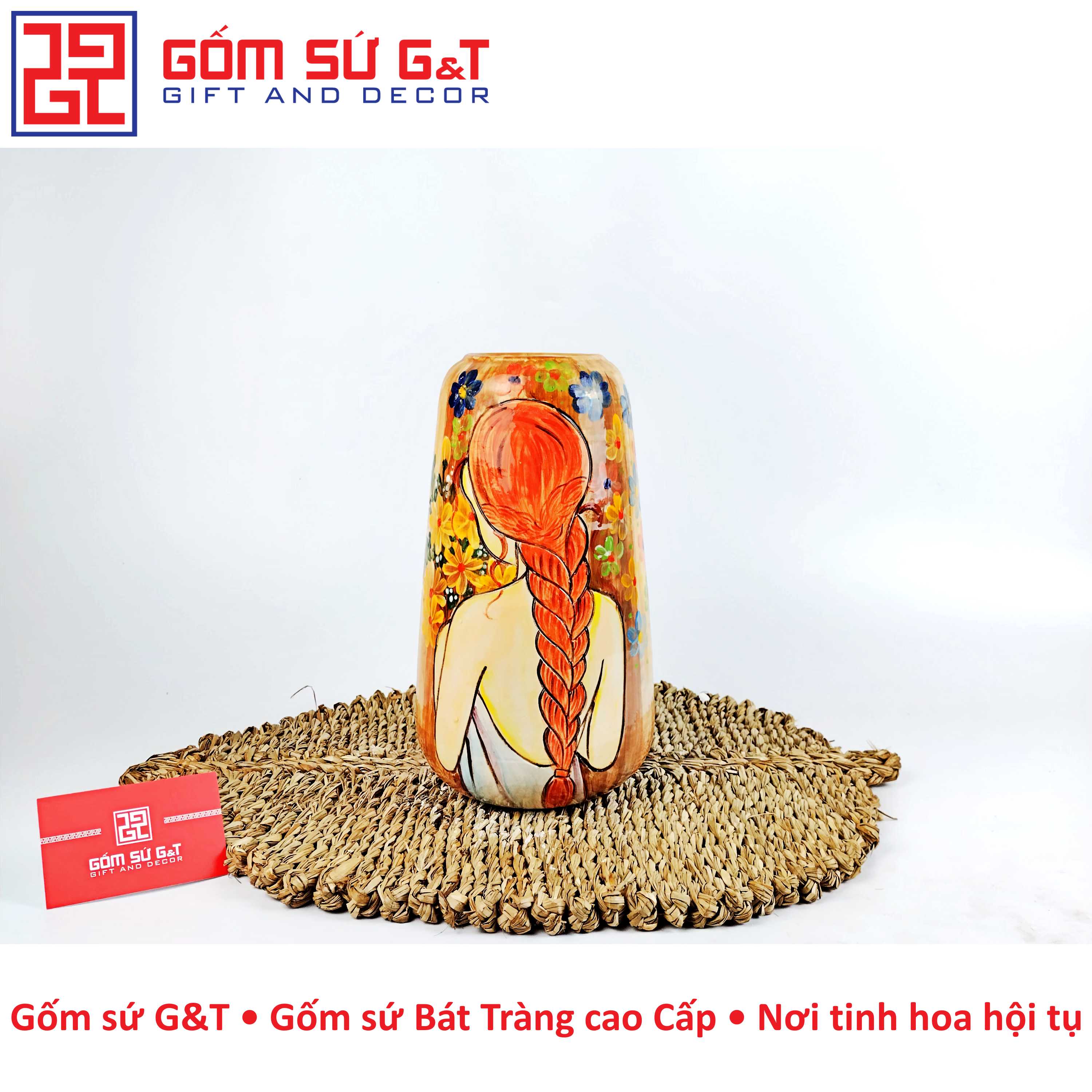 Lọ hoa dáng đu đủ vẽ cô gái Gốm Sứ G&amp;T