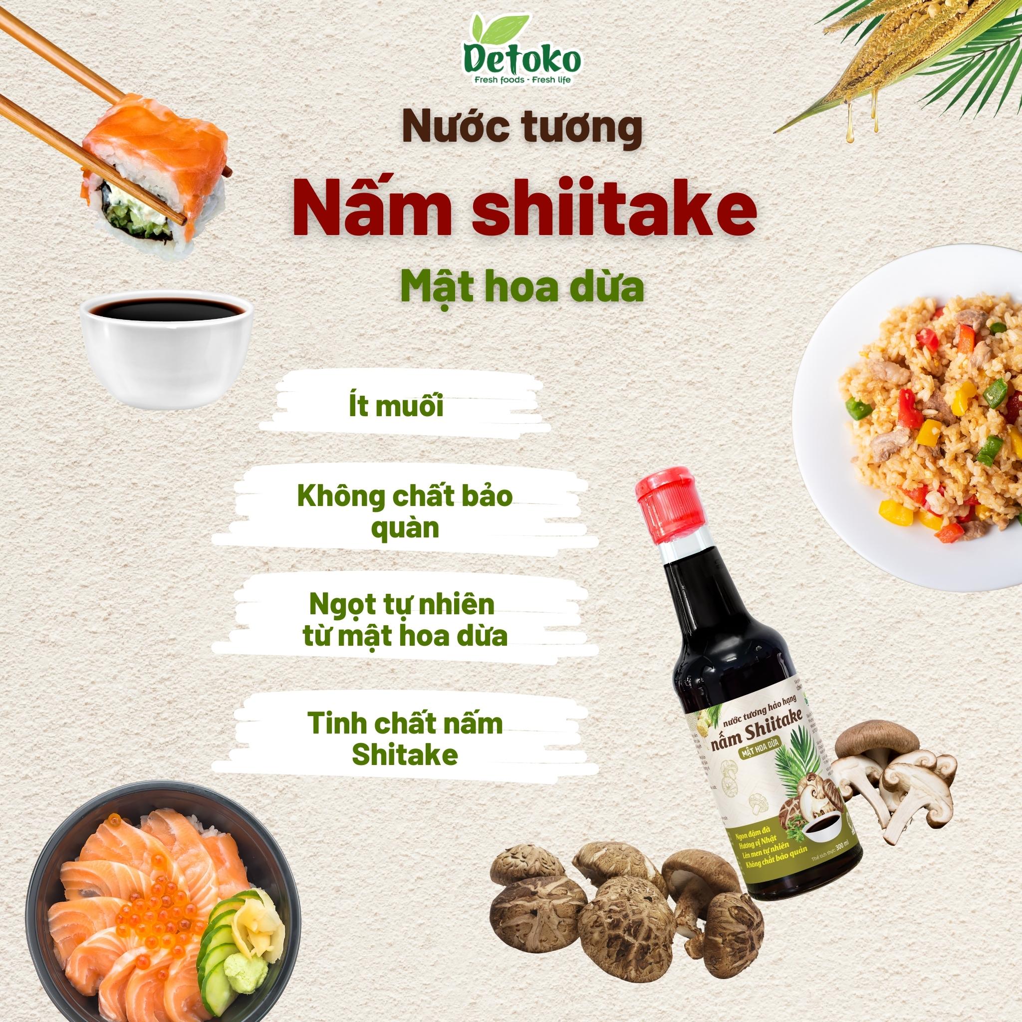 Nước tương nấm Shiitake mật hoa dừa hảo hạn 300ml - Detoko
