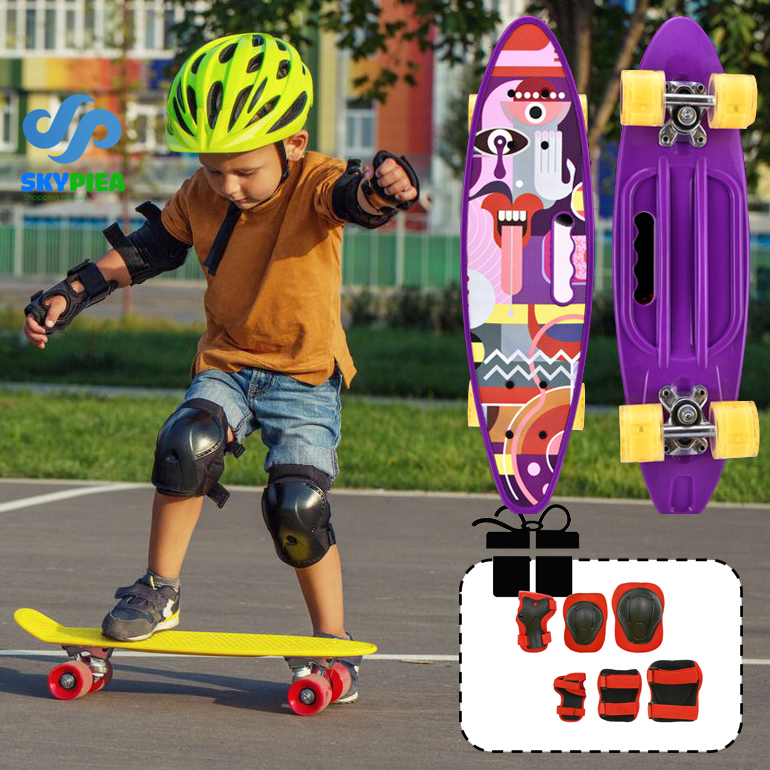 Ván Trượt Skateboard Penny - Có Tay Cầm - Trục Kim Loại To - Bánh Cao Su Có Đèn Led