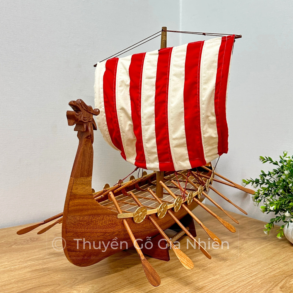 Mô Hình Thuyền Gỗ Phong Thủy Gia Nhiên, Thuyền Buồm Gỗ DRAKKAR VIKING Dài 60cm, Thuyền Trang Trí Xuất Khẩu Chất Lượng Cao